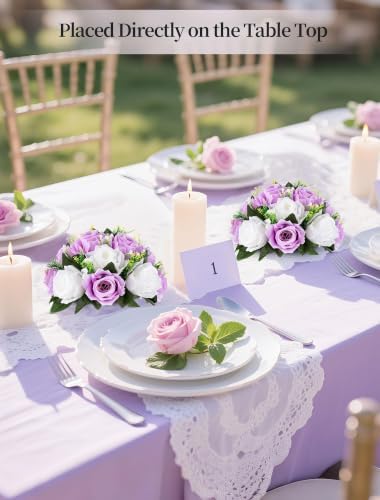 BLOSMON Lilac Purple Flowers Artificial: 2 Pcs Fake Roses Flower Balls Centerpiece for Wedding Table Decoration- Artificial Silk Kissing Bouquet Floral Arrangement for Home Party Event Decor - Image 2
