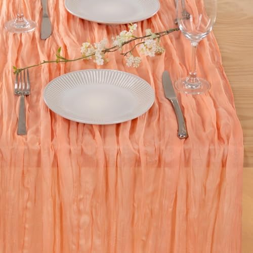 Peach Pink Cheesecloth Table Runner Boho Fall Dinning Table Decor 10ft - Image 3