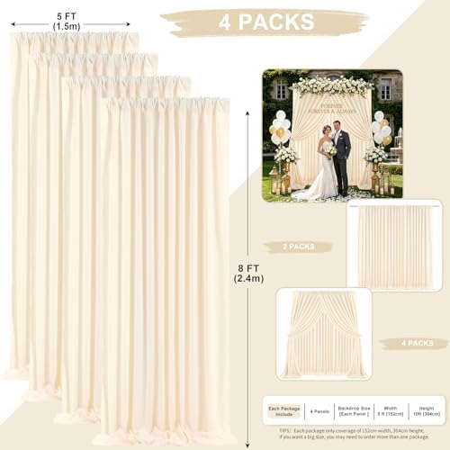 Beige Backdrop Curtains 20ftx8ft Wedding Polyester Photo Drapes - Image 3