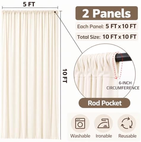 10x10FT Ivory Backdrop Curtains for Parties Wrinkle Free Drapes - Image 5