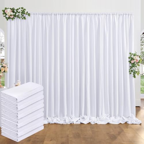 50 ft x 10 ft Thick White Backdrop Curtain for Wedding Parties, 10 Panels White Polyester Wedding Backdrop Drapes for Party Birthday Backdrop Photography Home Decorations by Outpain
