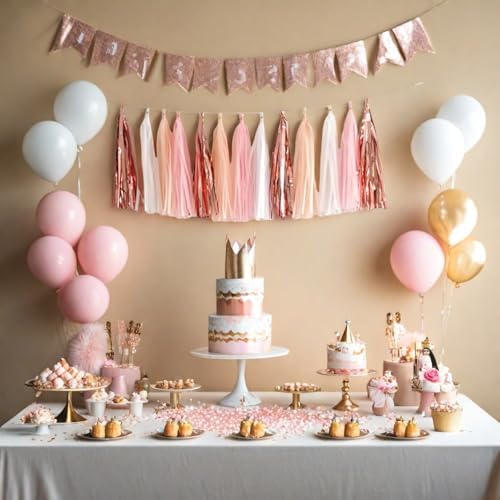 We Moment 20pcs Shiny Tassel Garland Banner Tissue Paper Tassels for Wedding, Baby Shower, Table Decor，Event & Party Supplies, DIY Kits - (Rose Gold,Peach Color,Light Pink,White) - Image 6