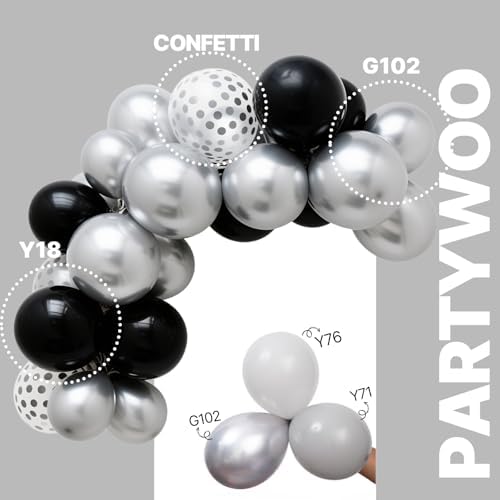 PartyWoo Black and Silver Balloons 66pcs 12 Inch Black Silver Balloons - Image 3