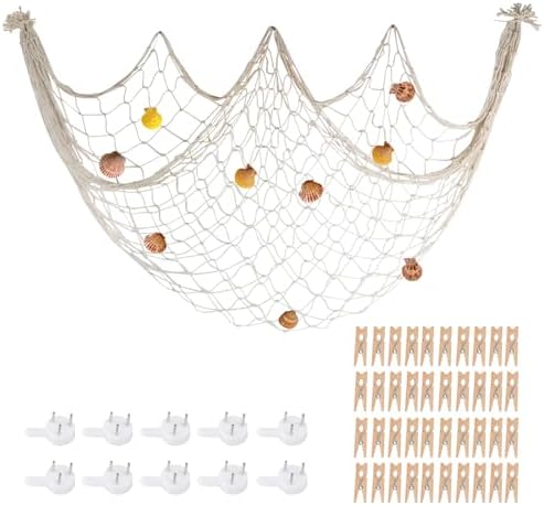 80x40'' Decorative Fishing Net w/Shells, Clips, Hanging Photo Display Net by iHansee