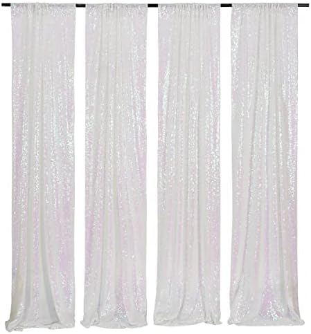 Poise3EHome White Iridescent Sequin Backdrop Curtains,4 Panels 2FTx8FT Glitter Background for Party Birthday Party Baby Shower Wedding Christmas Thanksgiving Halloween Holiday Festival Decor by Poise3EHome
