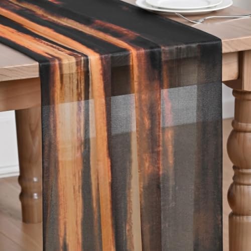 Artoid Mode Boho Caramel Stripes Fall Chiffon Table Runner 120 Inches 10FT,Seasonal Fabric Kitchen Dining Holiday Table Decor for Home Party by ArtoidMode