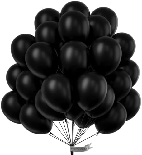 PartyWoo Black Balloons 50pcs Matte Latex Helium Balloons 12 Inch by PartyWoo