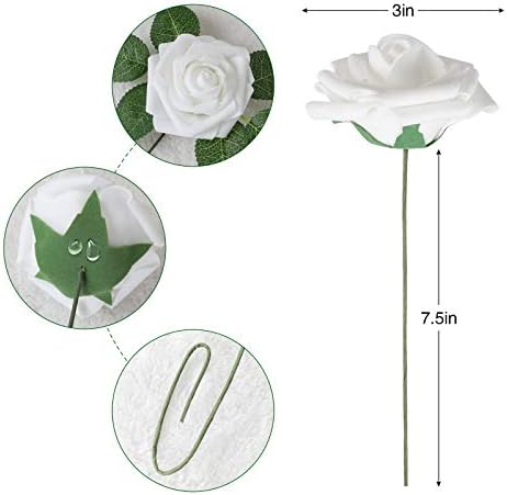 AmyHomie White Rose 50pcs Real Looking Artificial Flowers w/Stem - Image 2