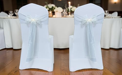 MDS Pack of 10 Organza Chair Sashes for Wedding & Event Décor – Ivory - Image 2
