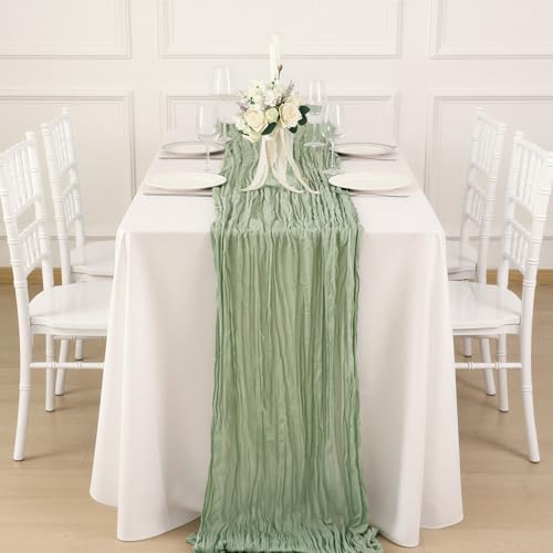 8 Pack Sage Green Cheesecloth Table Runner 120 Inch Boho Wedding Decor - Image 4