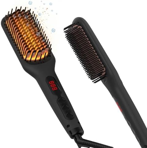 MEGAWISE Black Ceramic Ionic Straightener Brush, 20s Fast Heat, Dual Volt by MEGAWISE