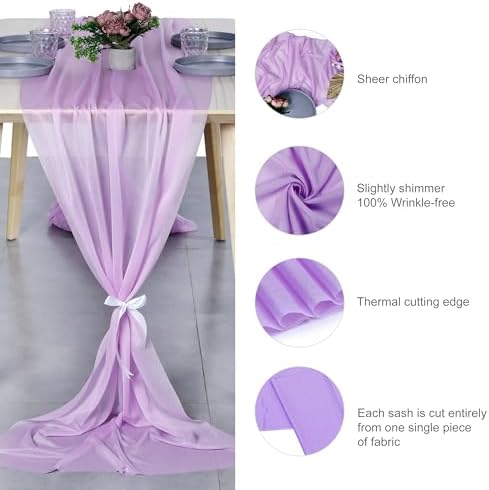 Pack of 25 Chiffon Table Runners 29 x 120 Inch, 10FT Long - Orchid - Image 5