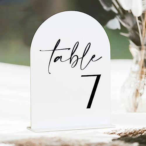 HOODO White Arch Wedding Table Numbers 1-15 with Stands, 5"x7" Arched Acrylic Signs and Holders, White Arch Table Numbers for Wedding Reception, Centerpiece, Party, Anniversary, Event - Image 3