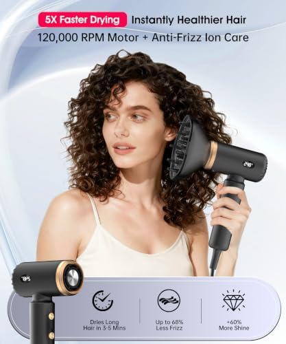 Travel Hair Dryer, Dual Voltage Mini Ionic Blow Dryer for Fast Drying, Compact Lightweight Hair Dryer with Magnetic Diffuser for Home & Travel, Portable Hairdryer International 110-240V (Black) - Image 3