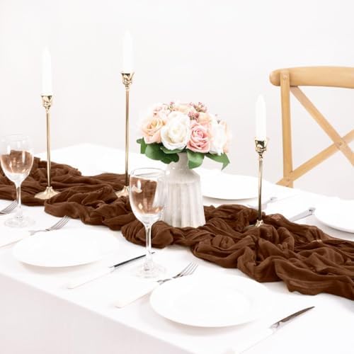 Fall Table Runner Brown Cheesecloth Table Runner Boho Home Decor 10ft - Image 4