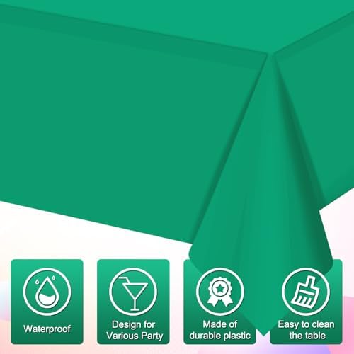 32 Pack Green Plastic Tablecloth for Rectangle Tables, Premium Decorative Green Disposable Table Cloths for Parties, Rectangle Party Table Cover for Birthday Anniversary Graduation Picnic, 54x108 Inch - Image 3