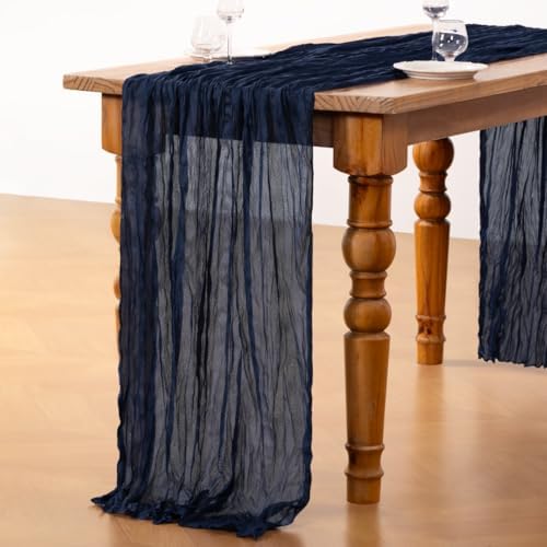 DeZerlor Navy Blue Cheesecloth Table Runner 1 Pack Christmas Runner - Image 5