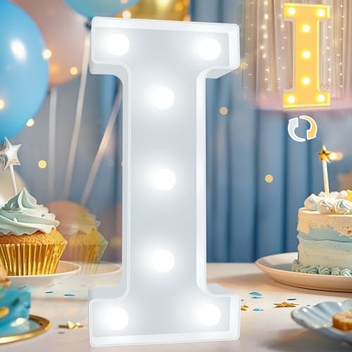 Pooqla LED Marquee Letter Lights, Warm White and Cool White Decorative Lighted Letters, Light Up Alphabet Letters for Boys Girls, Party, Wedding, Bar, Night Light, Birthday Decoration, Letter I by Pooqla