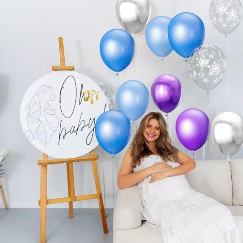 68Pcs Purple and Blue Party Balloons Kit 12 Inch Pearl Light Blue Metallic Purple Silver Snowflake Balloons with Ribbons for Winter Theme Birthday Wedding Girls Party Decorations. - Image 4