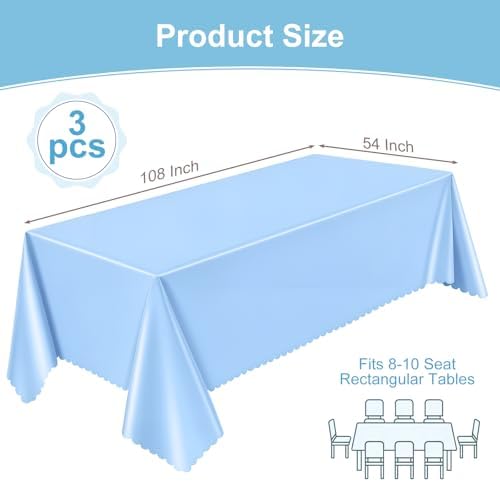 NatNarr 3 Pcs Light Blue Tablecloth, Scalloped Baby Blue Table Cloths - Image 2