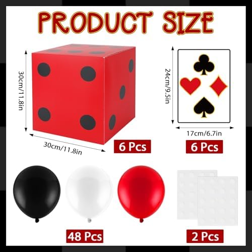 CHUNNIN 60 Pcs Casino Theme Party Decoration Casino Party Boxes Balloon Poker Cards 11 Inch Large Dice Favor Boxes 6 Pcs Jumbo Playing Cards for Dice Game Night Table Centerpieces Birthday Supplies - Image 2