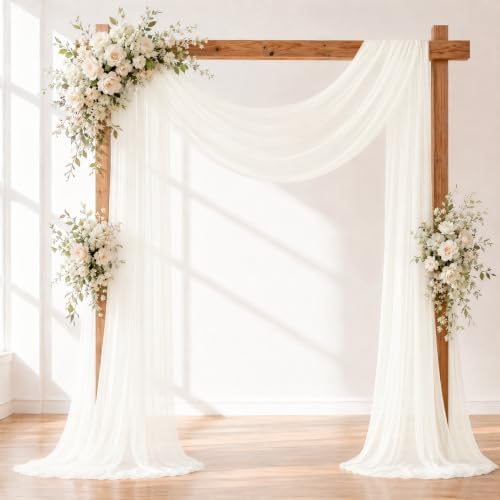 Ivory White Wedding Arch Draping Fabric Sheer Curtain Drapes | 31" x 20 ft Extra Long Shimmery Backdrop Curtains for Wedding Anniversary Party Summer Outdoor Events Drapery Photo Backgrounds - Image 2