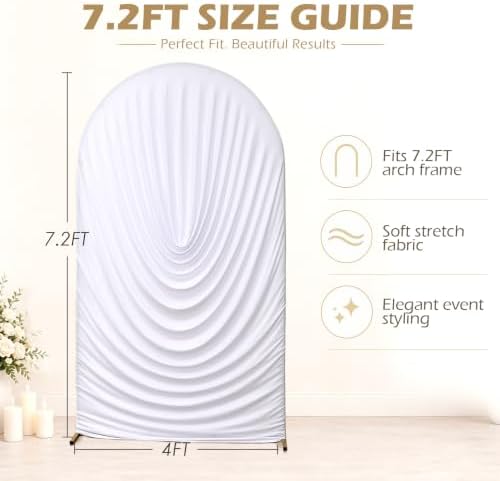 7.2FT White Draped Arch Cover, Ruched Ripple Arch Backdrop Cover for Wedding, Baby Shower, Birthday, Bridal Shower & Party Decorations - Image 5
