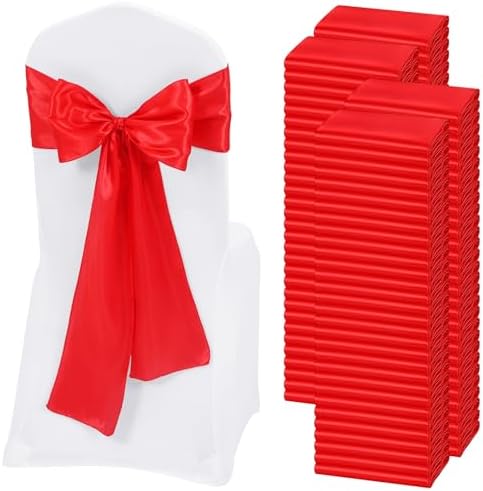 120 PCS Red Satin Chair Sashes, 7 x 108 Inch by REWOMC