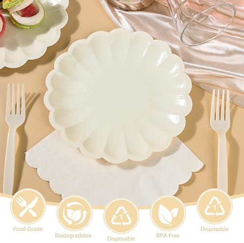75 Pcs Ivory Paper Plates and Napkins, Tableware Set Serve for 25 Guests - Image 4