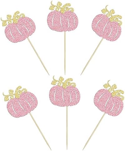 24Pcs Pumpkin Cupcake Toppers Glitter Fall Theme Pumpkin Cupcake Pick Decorations for Baby Shower Birthday Thanksgiving Halloween Party Cake Decorations Supplies Pink - Image 3