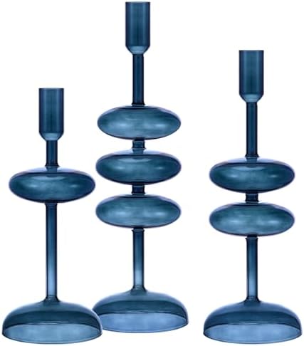 LemonRoad Glass Taper Candlestick Holder Set of 3, Table Decor, Deep Blue - Image 2