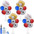 Baseball Party Decorations, 4 Set Red Blue Silver Balloon Stand by Klyroish