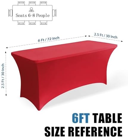 6FT Red Table Cloth - 2 Pack Fitted Stretch Rectangle Spandex Tablecloth, Washable Table Cover for Party, Picnic, Wedding, Banquet, Birthday and Festival(30" x 72") - Image 3