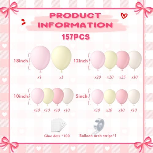 Pink and Yellow Balloon Arch Garland Kit 157pcs, Pastel Pink Light Pink Yellow Sand White Balloons Arch Kit for Birthday Baby Shower Bridal Shower Wedding Bee Bear Themed Party Decorations - Image 2