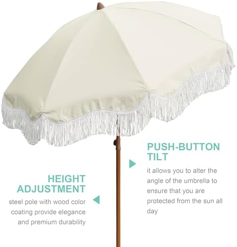 AMMSUN Boho Fringe Umbrella, 6.5ft Outdoor Umbrella with Tassel - Image 3