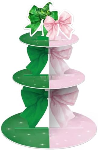 3 Tier Pink and Green Witch Cupcake Stand Witch Party Decoration Elegant Witches Cupcake Tower Pink and Green Cake Holder Table Display for Birthday Party Supplies by Unknown