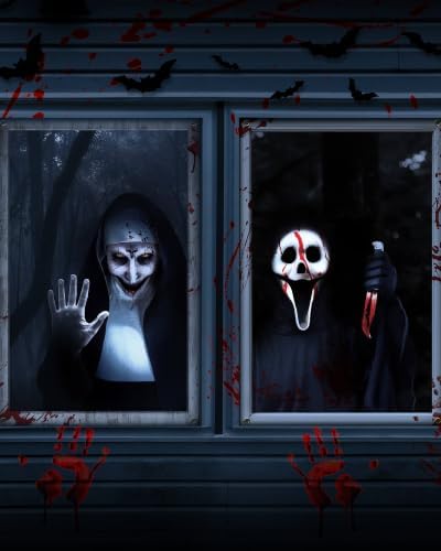 2pcs Halloween Window Cover Decor, Scary Ghost Curtain Outdoor by YUSPENYE