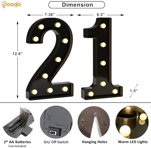 Pooqla 21st Birthday Decorations for Him, Large Black Light Up Numbers - Image 4