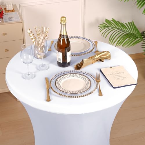 Fixwal 4 Pack Cocktail Tablecloth Bar Top Table Covers Round White Spandex - Image 7