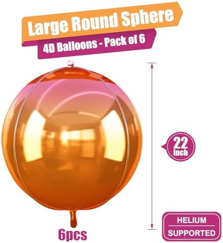 Metallic Pink Orange Round Foil Balloons, 22 Inch 6 Pcs 4D Fall Balloon - Image 2