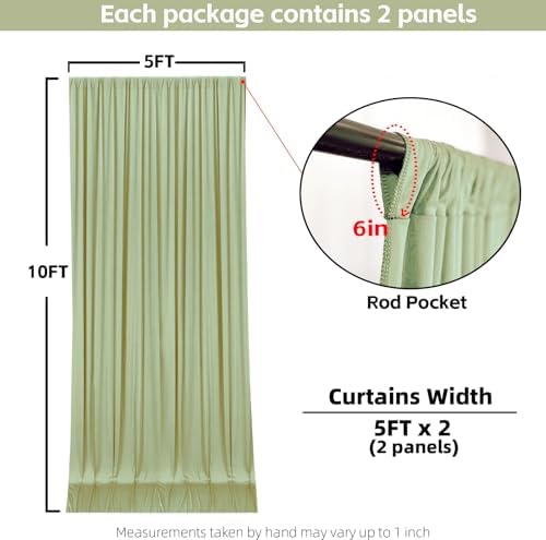 10x10FT Sage Green Backdrop Curtains for Wedding Parties, Wrinkle Free Photo Backdrop Curtains for Wedding Birthday Party Baby Shower, Fabric Drape with Rod Pockets 5ft x 10ft, 2 Panels - Image 5