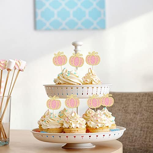24Pcs Pink Pumpkin Cupcake Toppers Girl Baby Shower Decorations Pumpkin Birthday Decorations Cupcake Picks Pumpkin Gender Reveal Cupcake Toppers Party Supplies - Image 4