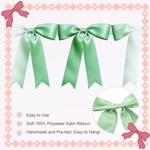 1 String of 8PCS Sage Green Bow Garland Banner Decoration,Pre-Strung Satin Ribbon Ornaments for Birthday,Bachelorette Party,Bridal Shower,Wedding,Engagement,Baby Shower,Graduation Decor,Anniversary - Image 3