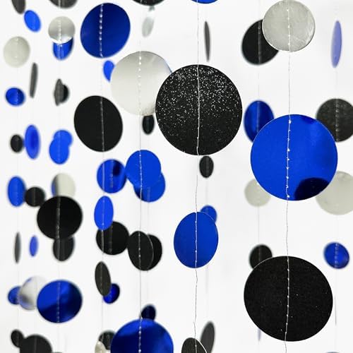 46Ft Navy Blue Black Silver Circle Dots Garland Royal Blue Black Polka Dots Streamer for Birthday Graduations Wedding Bridal Shower Nautical Ahoy Achor Pirate Themed Party Decorations Supplies - Image 3