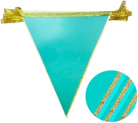 Teal Aqua Blue and Gold Party Decorations Pennant Banner Flag Hanging Glitter Paper Triangle Bunting for Birthday Graduation Bridal Shower Wedding Engagement Turquoise Party Decor Supplies - Image 3