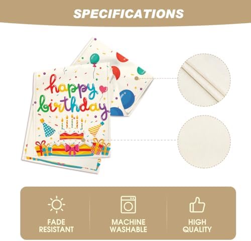Artoid Mode Cakes Gift Hats Candle Happy Birthday Table Runner, Seasonal Kitchen Dining Table Decoration for Home Party Decor 13x72 Inch - Image 5