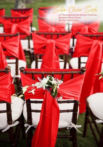 60 PCS Red Satin Chair Sashes, 7 x 108 Inch - Image 6