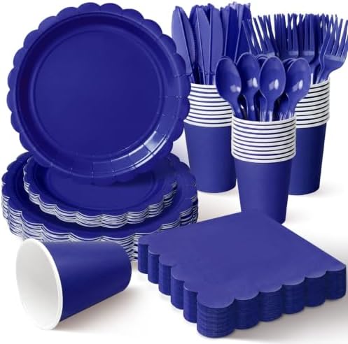 Vyntra 175 Pcs Navy Blue Paper Plates and Napkins Party Supplies by PartyTablewareSupplies