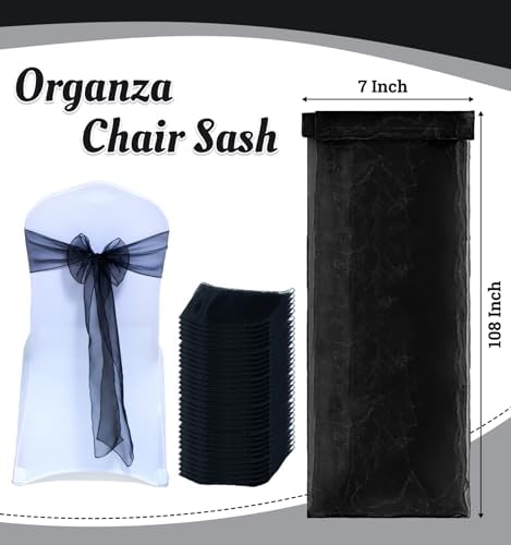 MDS Pack of 50 Organza Chair Sashes for Wedding & Event Décor – Black - Image 3