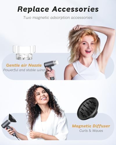 Dual Voltage Hair Dryer, High-Speed Ionic Blow Dryer for Fast Drying, Travel Compact Hair Blow Dryer with Magnetic Curly Diffuser for Home, Portable Hairdryer International 100-240V - Image 6